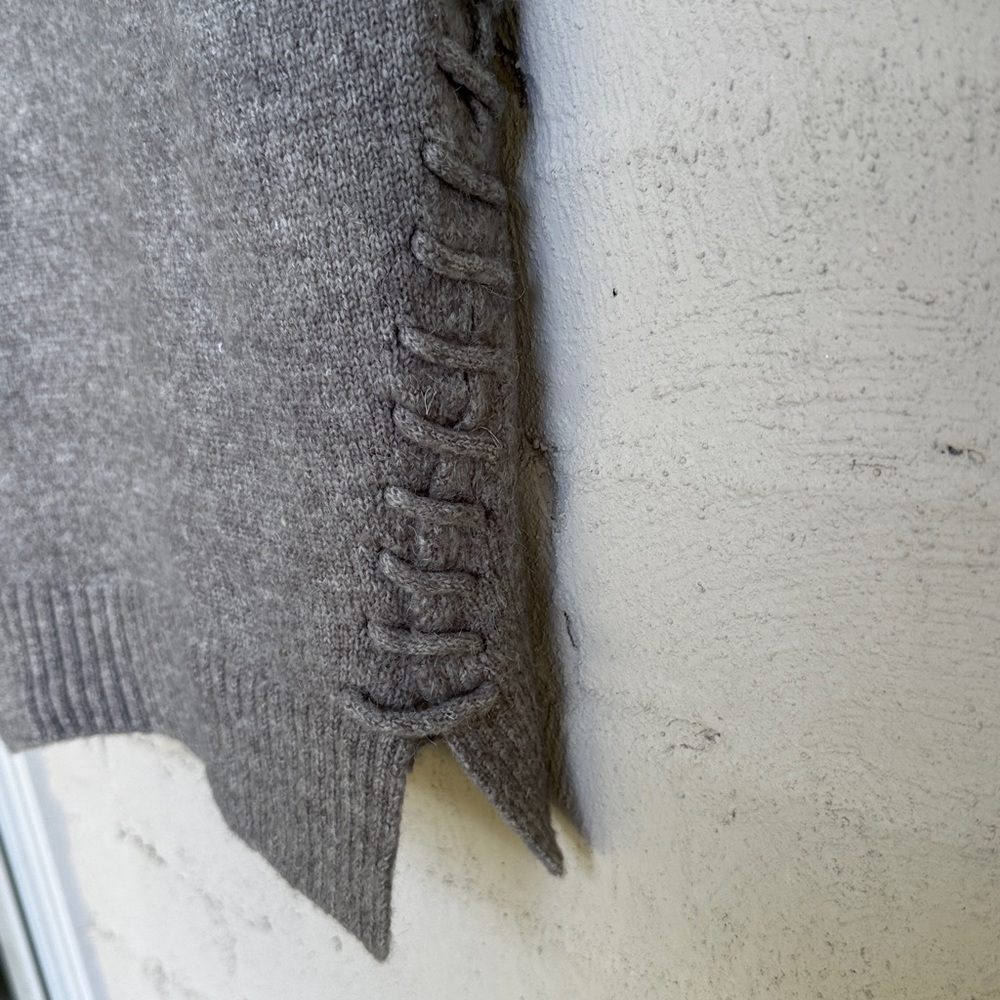 Anthropologie Bishop + Young Gray Crew Neck Sweater With Lace-Up Accents Medium - Picture 6 of 11